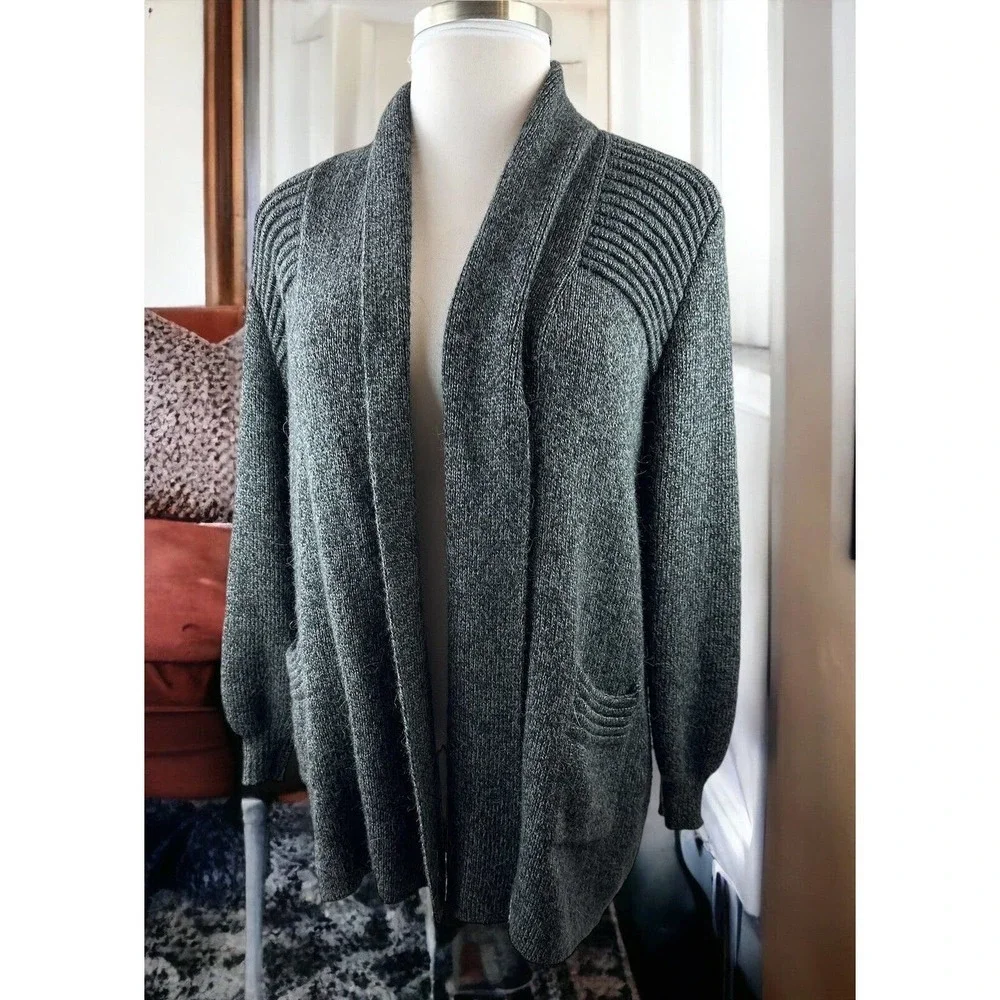 Alpaca Connection Grey Wool Blend Peruvian Shawl Collar Cozy Blanket Cardigan OS - Picture 12 of 12